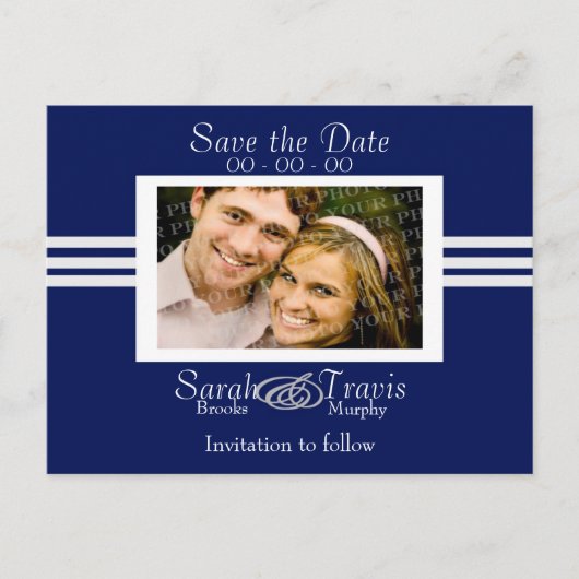 Carte Postale Faire-part Ajoutez votre propre photo - Bleu foncé (Devant)