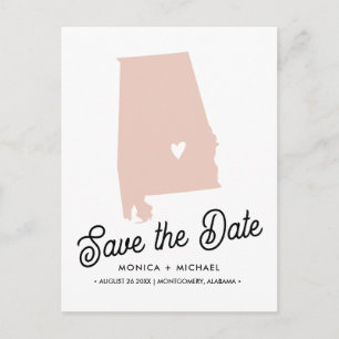 Carte Postale Faire-part Alabama State Map Destination Wedding - N'IMPORTE 