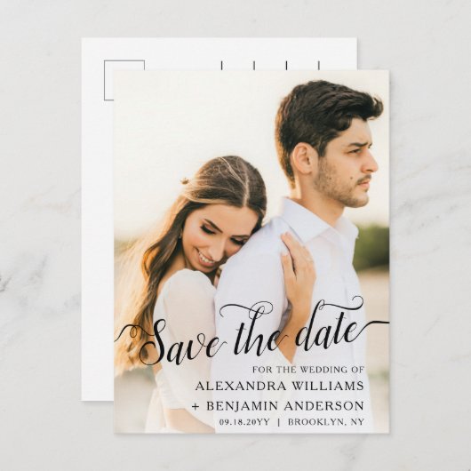 Carte Postale Faire-part Alexandra Élégant Écriture Manuscrite Photo Save t (Devant / Derrière)