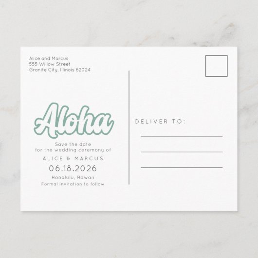 Carte Postale Faire-part Aloha Beach Destination Mariage Enregistrer la dat (Dos)
