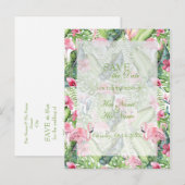 Carte Postale Faire-part Aloha Flamant rose Plage tropicale SAVE la date (Devant / Derrière)