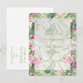 Carte Postale Faire-part Aloha Flamant rose Plage tropicale SAVE la date (Devant / Derrière)