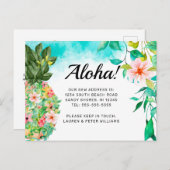 Carte Postale Faire-part Aloha Tropical Fleur de pinède rose Hawaï Déménage (Devant / Derrière)