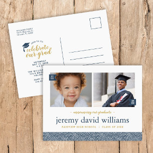 Carte Postale Faire-part Alors et maintenant 2 Photo Graduation Party Invit