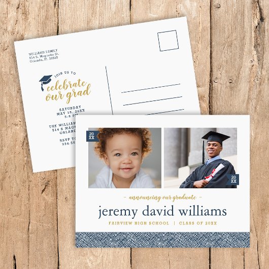 Carte Postale Faire-part Alors et maintenant 2 Photo Graduation Party Invit