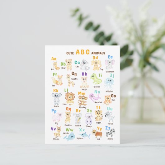 Carte Postale Faire-part Alphabet Animal ABC Mets animaux (Debout devant)