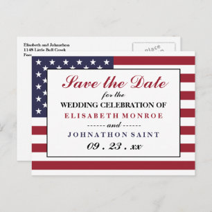 Carte Postale Faire-part American Flag Wedding Enregistrer La Date