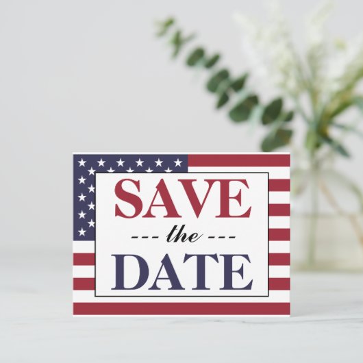 Carte Postale Faire-part American Flag Wedding Enregistrer La Date (Debout devant)