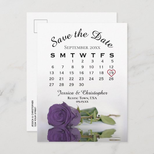Carte Postale Faire-part Amethyst Purple Rose Calendrier Enregistrer la dat (Devant / Derrière)
