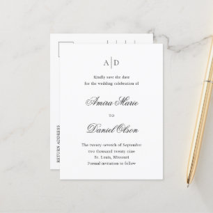Carte Postale Faire-part Amira White Elegant Wedding Enregistrer la date
