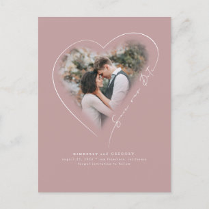 Carte Postale Faire-part Amour Cœur Élégant Minimal Enregistrer La Date Pho