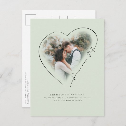 Carte Postale Faire-part Amour cœur élégant minimal sauvegarde la date phot (Devant / Derrière)