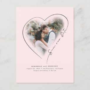 Carte Postale Faire-part Amour Cœur Élégant Minimaliste Enregistrer La Date
