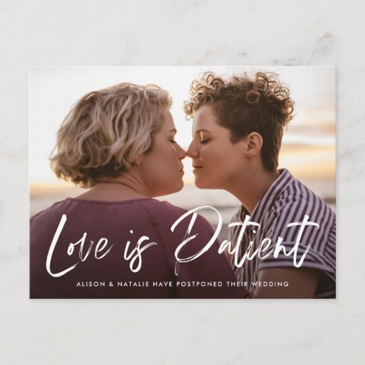 Carte Postale Faire-part Amour de lettrage brossé est report patient (Devant)