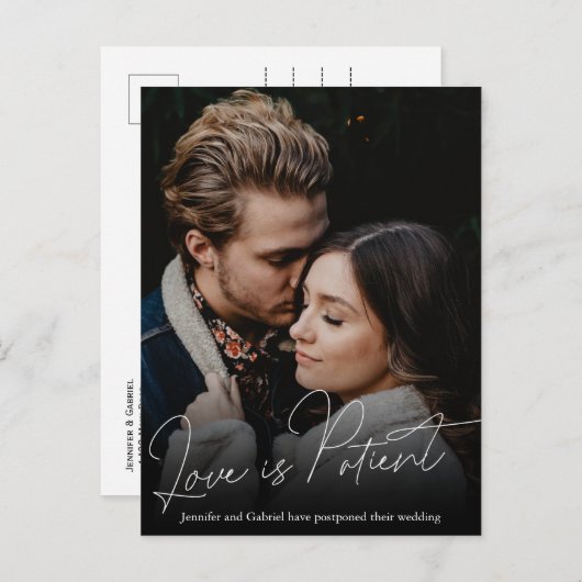 Carte Postale Faire-part Amour de mariage patient reporté photo simple (Devant / Derrière)