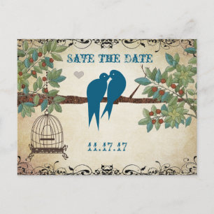 Carte Postale Faire-part Amour de silhouettes d'oiseaux Cage à oiseaux sur