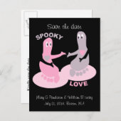 Carte Postale Faire-part Amour éffrayant, pieds fantômes, sauver la date (Devant / Derrière)