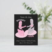 Carte Postale Faire-part Amour éffrayant, pieds fantômes, sauver la date (Debout devant)