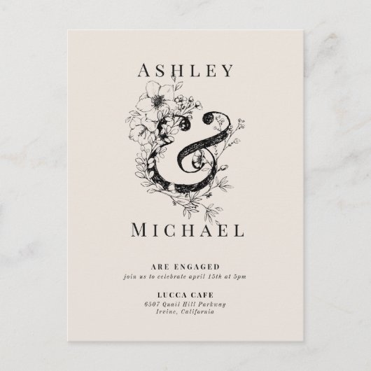 Carte Postale Faire-part AMPERSAND FLORAL Blush Mariage Engagement (Devant)