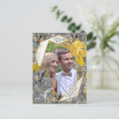 Carte Postale Faire-part Amusant Expressif en feuille plante Jaune et Gris (Debout devant)