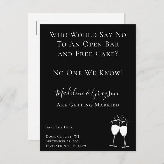 Carte Postale Faire-part Amusant Open Bar Gratuit Mariage De Gâteau Enregis (Devant / Derrière)