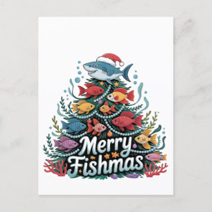 Carte Postale Faire-part Amusante Pêche Arbre de Noël Poisson Amant Fisher