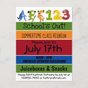 Carte Postale Faire-part Amusants "School's Out" Classe d'été Réunion Invit