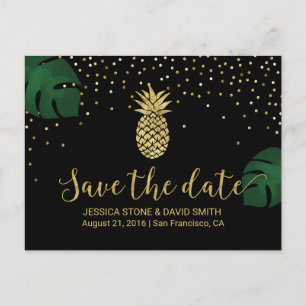 Carte Postale Faire-part Ananas d'or moderne Tropical Enregistrer la date