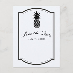Carte Postale Faire-part Ananas tropical noir et blanc Enregistrer la date