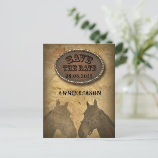 Carte Postale Faire-part ancien Mariage campagnard Western Cowboy Enregistr (Debout devant)