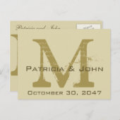 Carte Postale Faire-part Ancien parchemin, Monogramme Or Mariage Enregistre (Devant / Derrière)