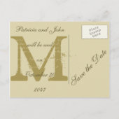 Carte Postale Faire-part Ancien parchemin, Monogramme Or Mariage Enregistre (Dos)