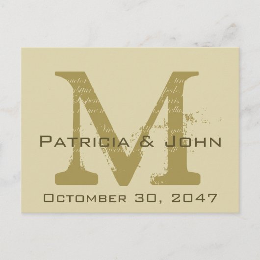 Carte Postale Faire-part Ancien parchemin, Monogramme Or Mariage Enregistre (Devant)