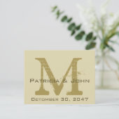 Carte Postale Faire-part Ancien parchemin, Monogramme Or Mariage Enregistre (Debout devant)