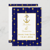 Carte Postale Faire-part Ancrage en feuille d'or mariage nautique Enregistr (Devant / Derrière)