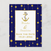 Carte Postale Faire-part Ancrage en feuille d'or mariage nautique Enregistr (Devant)