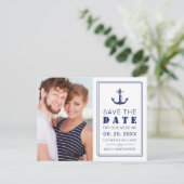 Carte Postale Faire-part Ancre bleu marine photo mariage Enregistrer la dat (Debout devant)