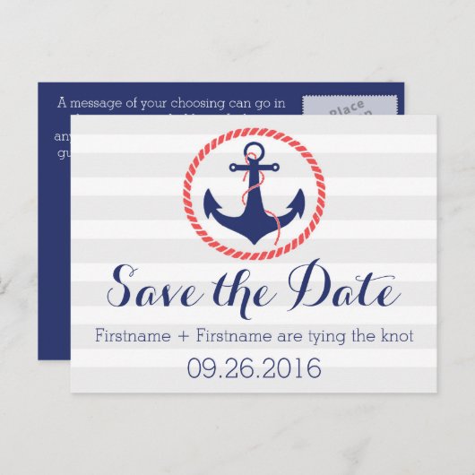 Carte Postale Faire-part Ancre de marine Enregistrer la date (Devant / Derrière)