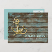 Carte Postale Faire-part ancre de plage mariage nautique enregistrer la dat (Devant / Derrière)