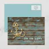 Carte Postale Faire-part ancre de plage mariage nautique save the date (Devant / Derrière)