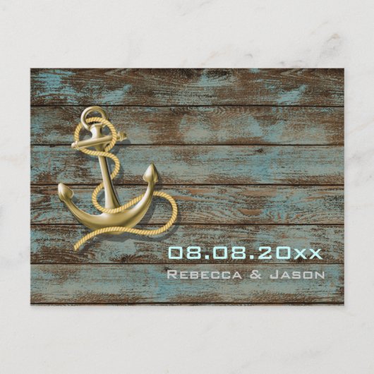 Carte Postale Faire-part ancre de plage mariage nautique save the date (Devant)