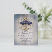Carte Postale Faire-part Ancre dorée nautique save the date (Debout devant)