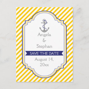 Carte Postale Faire-part Ancre jaune blanc mariage nautique Enregistrer la 
