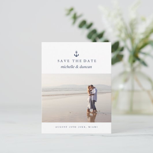 Carte Postale Faire-part ANCRE MARIAGE NAUTICAL Photo ENREGISTRER LA DATE (Debout devant)