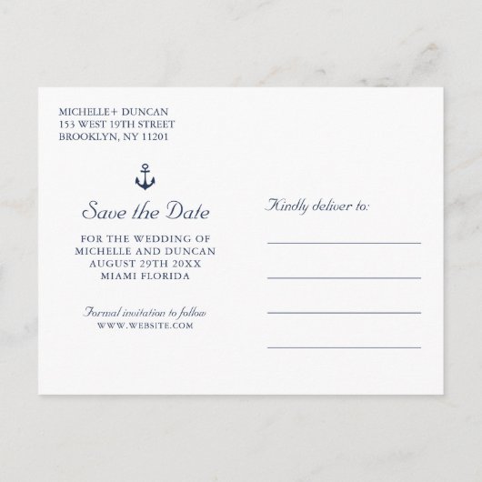 Carte Postale Faire-part ANCRE MARIAGE NAUTIQUE Photo  ENREGISTRER LA DATE (Dos)