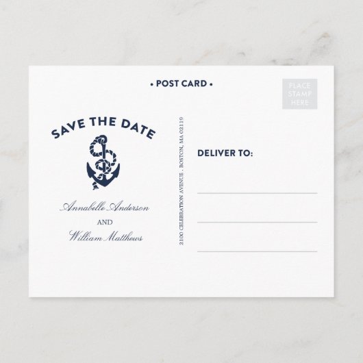 CARTE POSTALE FAIRE-PART ANCRE NAUTIQUE | CARTON D'INVITATION SAVE THE DATE (Dos)