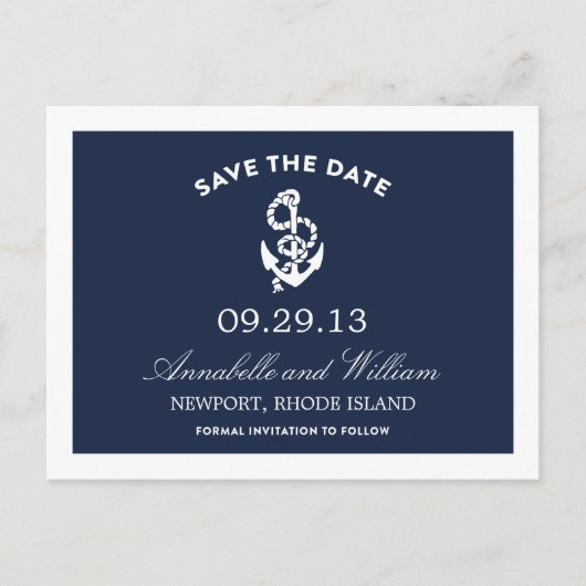 CARTE POSTALE FAIRE-PART ANCRE NAUTIQUE | CARTON D'INVITATION SAVE THE DATE (Devant)