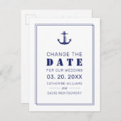 Carte Postale Faire-part Ancre nautique Mariage bleu Enregistrer la date (Devant / Derrière)