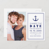Carte Postale Faire-part Ancre nautique Mariage bleu Modifier la date (Devant / Derrière)
