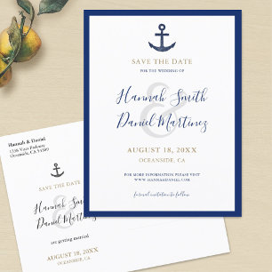 Carte Postale Faire-part Ancre Nautique Marine Blue Wedding Enregistrer la 